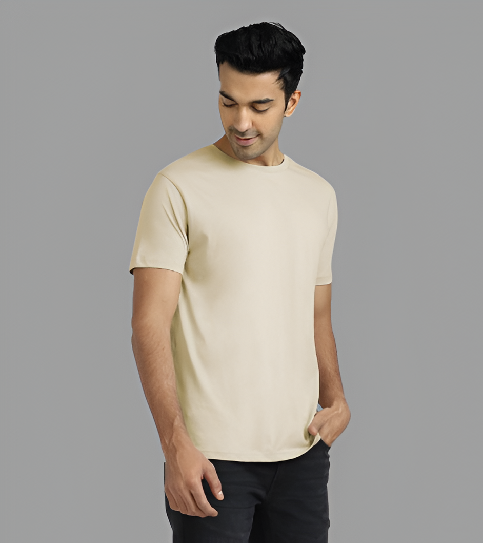 BASIC BEIGE HALF SLEEVES TSHIRT