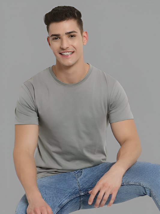 BASIC STEEL GREY HALF SLEEVES TSHIRT